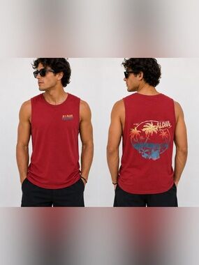 George Men's Red Aloha Palm Graphic Tank